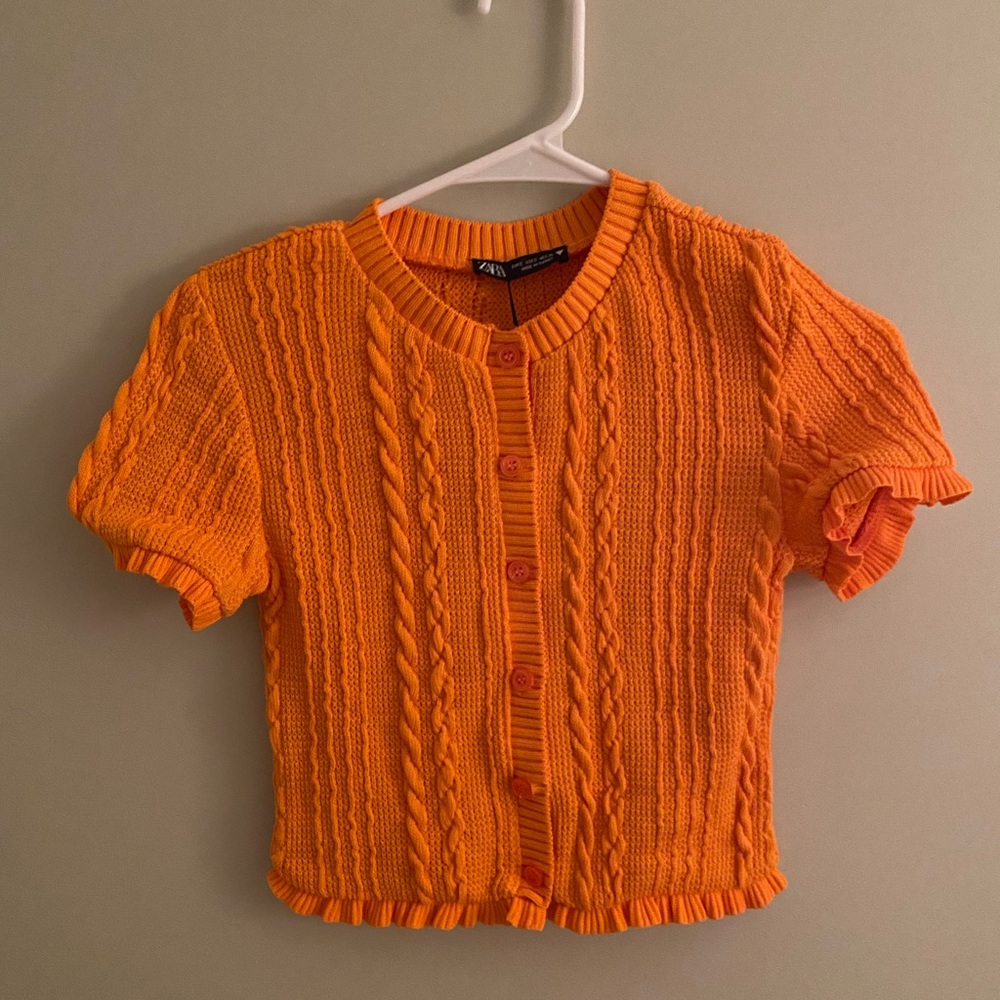Zara orange button up sweater shirt NWT